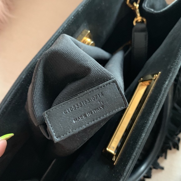 YSL Med Trois Clous Black Suede Fringe Tote - Picture 2 of 8